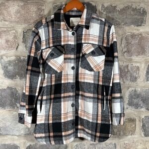 Thread & Supply Womens Small Plaid Jacket Shacket Black Brown Beige Casual Fall